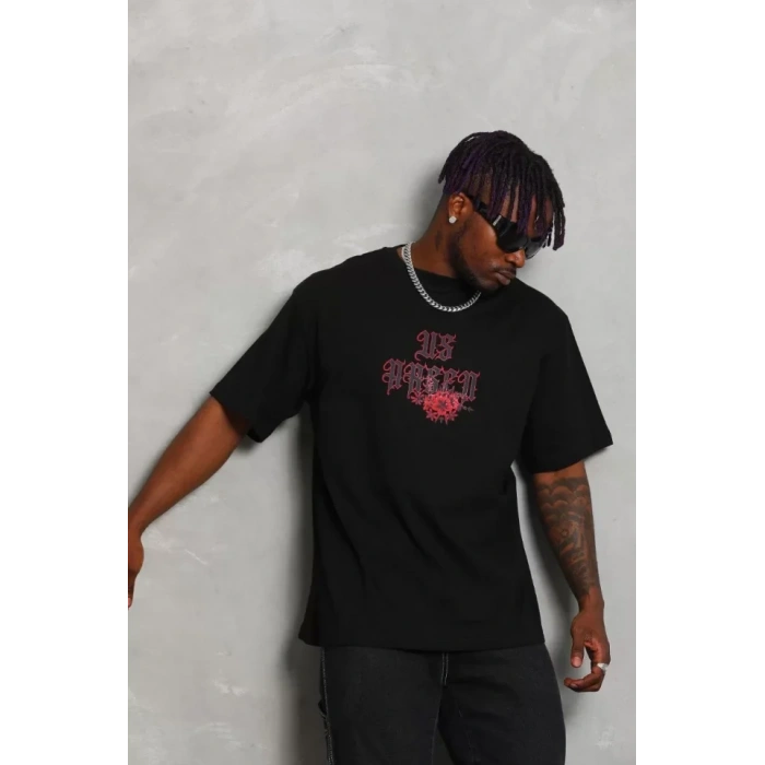 MDB Unisex Oversize Baskılı Bisiklet Yaka Thirt  iyah