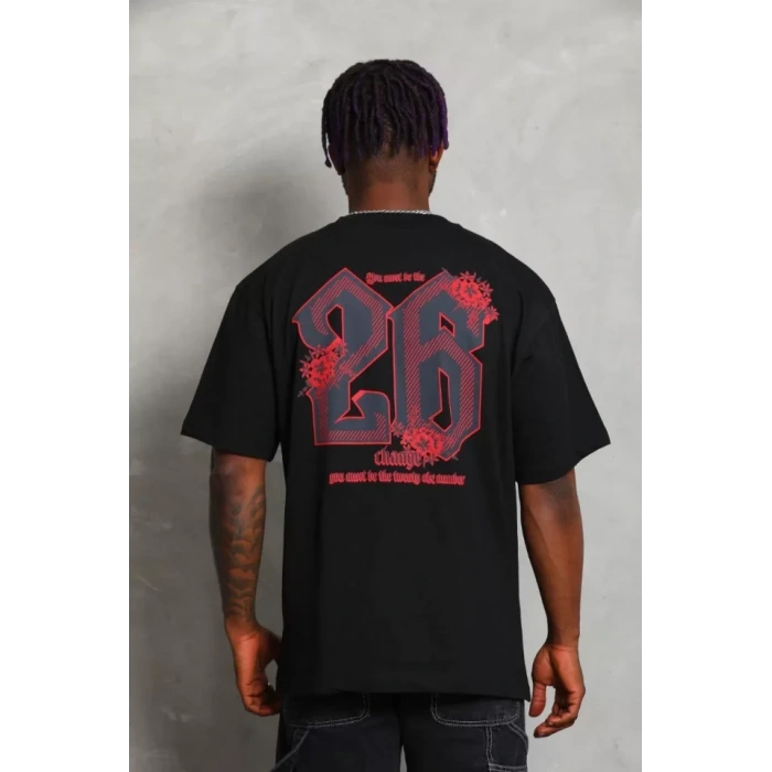 MDB Unisex Oversize Baskılı Bisiklet Yaka Thirt  iyah