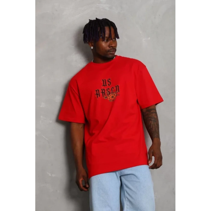 MDB Unisex Oversize Baskılı Bisiklet Yaka Thirt  Kırmızı