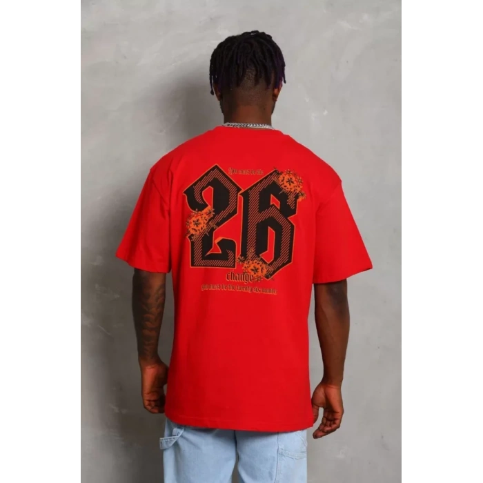 MDB Unisex Oversize Baskılı Bisiklet Yaka Thirt  Kırmızı