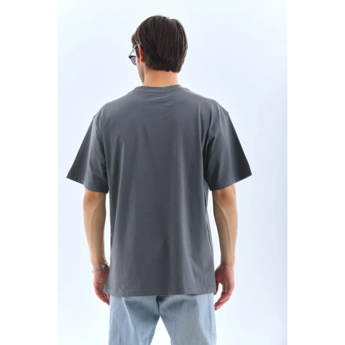 MDB Unisex Oversize Taşlı Bisiklet Yaka Thirt  Füme