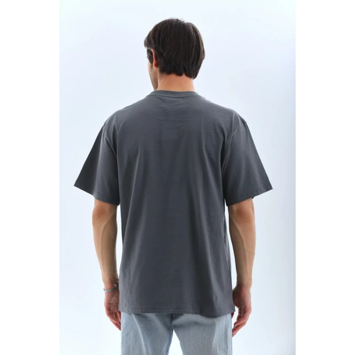 MDB Unisex Oversize Taşlı Bisiklet Yaka Thirt  Füme