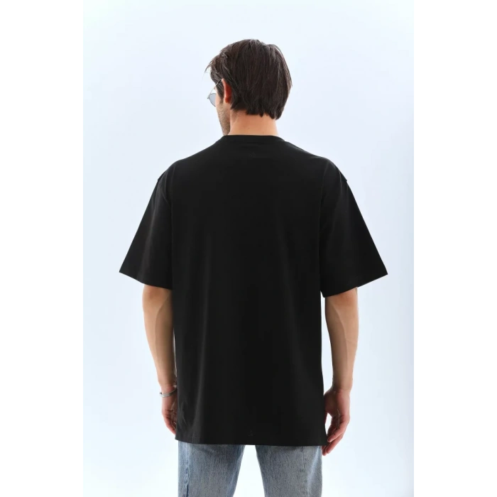 MDB Unisex Oversize Taşlı Bisiklet Yaka Thirt  iyah