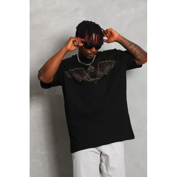 MDB Unisex Oversize Taşlı Bisiklet Yaka Thirt  iyah