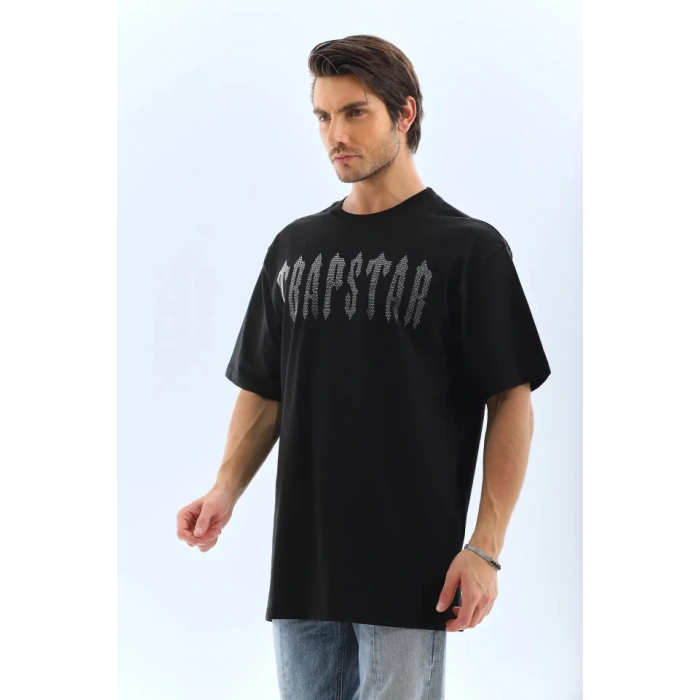 MDB Unisex Oversize Taşlı Bisiklet Yaka Thirt  iyah