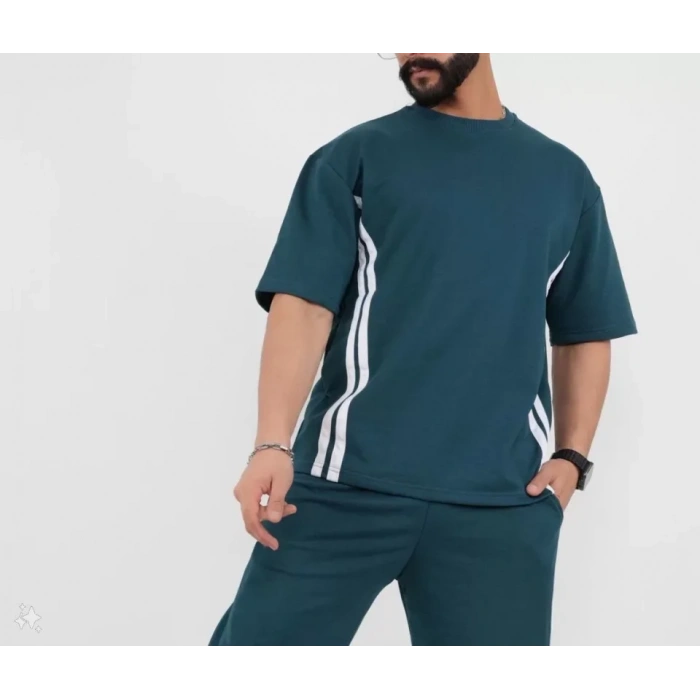 MDB Unisex Oversize Yanları Şeritli Thirt  Cam Göbeği