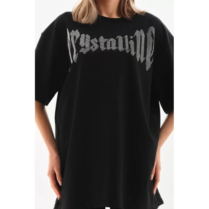 MDB Unisex Taş Desenli Oversize Thirt  Beyaz