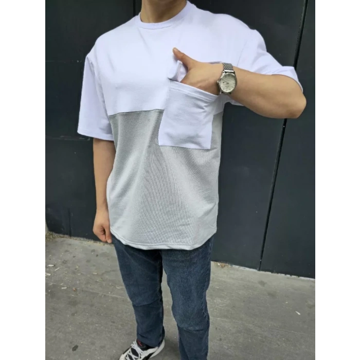 MDB Unisex Torba Cep Detaylı Parçalı Thirt  Gri