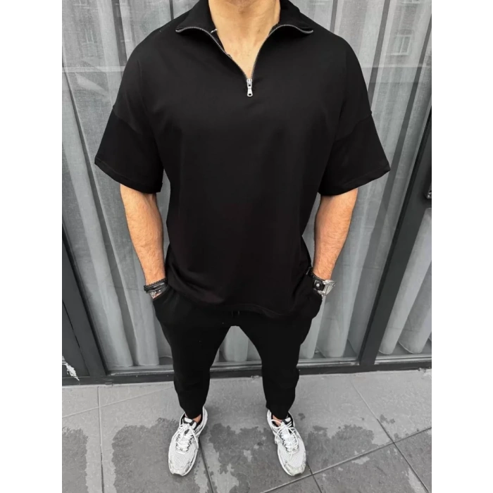 MDB Unisex Yarım Fermuarlı Basic Thirt  iyah