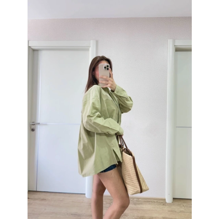 MDB Yakalı Yandan Yırtmaçlı Gömlek  Yeşil