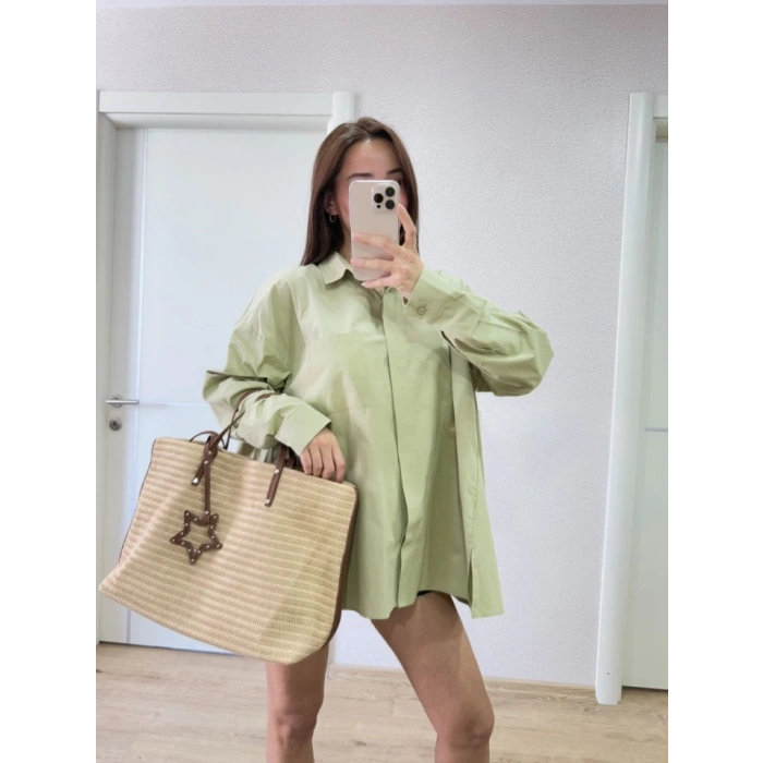 MDB Yakalı Yandan Yırtmaçlı Gömlek  Yeşil