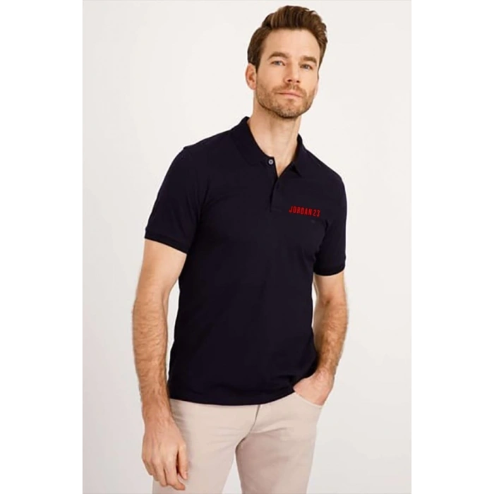 MDB Yakası Düğmeli Yakalı Pike Baskılı Thirt  Beyaz