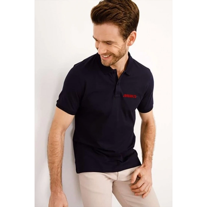 MDB Yakası Düğmeli Yakalı Pike Baskılı Thirt  Beyaz