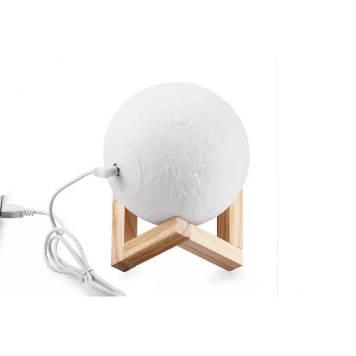 Yerküre Ld 18cm Şarj Edelibilen Gece Ay Lambası Ahşap Standlı