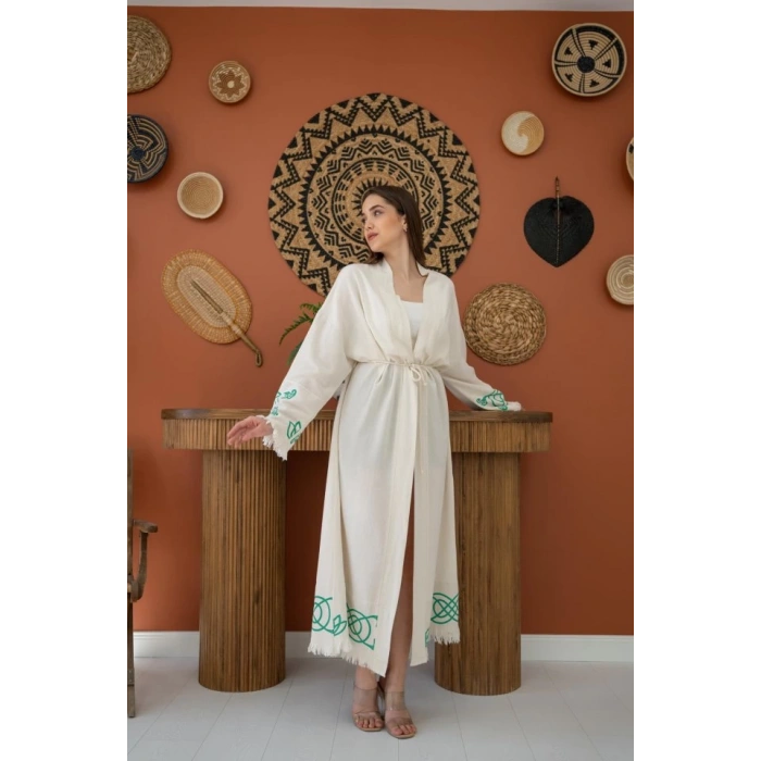 MDB Yeşil Baskı Detay Keten Hırka