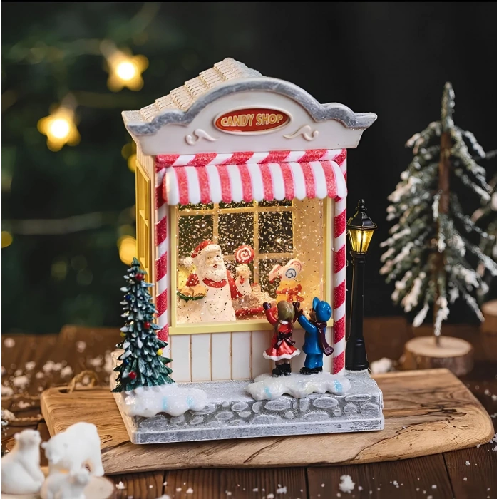 MDB Yılbaşı Temalı Şekerci Dükkanı Kar Küresi Işıklı Müzikli