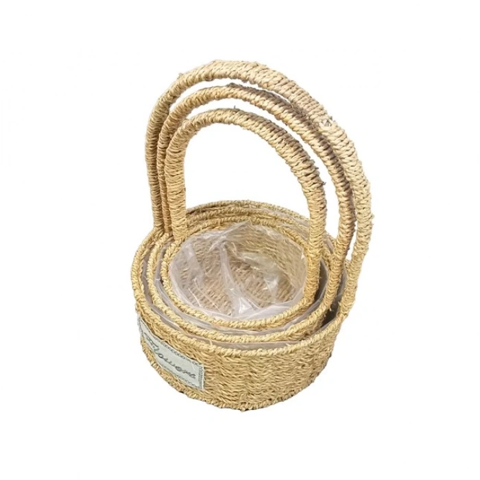 MDB Yuvarlak Doğal Hasır Sepet Seti - 3lü