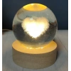 Dekoratif KALP Tasarımlı Ahşap altlıklı Işıklı Cam Küre Büyük Boy 8cm