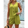 MDB Kadın Askılı Kolsuz V Yakalı önden Düğmeli Bürümcük Bluz Ve Short Ikili Takım