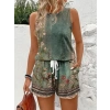 MDB Kadın Askılı Yuvarlak Yaka çiçek Baskılı Süprme Bluz Ve Short Ikili Takım
