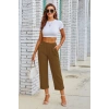MDB Kadın Beli Lastikli Düğme Ve Cep Detaylı Kapri Ithal Keten Pantolon