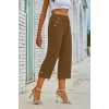 MDB Kadın Beli Lastikli Düğme Ve Cep Detaylı Kapri Ithal Keten Pantolon