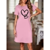 MDB Kadın Kısa Kollu Bisiklet Yaka Kalp Desenli Viskon Elbise