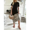 MDB Kadın Kısa Kollu Bisiklet Yaka Leopar Detaylı Midi üst Viskon Alt Süprem Elbise