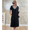 MDB Kadın Kısa Kollu V Yaka Kol Ve Yaka Ribana Detay Midi Boy Viskon Elbise