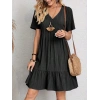 MDB Kadın Kısa Kollu V Yakalı Fırfırlı Bürümcük Elbise