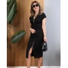 MDB Kadın Kısa Kollu Yakadan Ve Eteği Fermuarlı Viskon Iki Iplik Midi Elbise