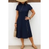 MDB Kadın Kısa Kollu Yakadan Ve Etekten Fermuarlı Midi Viskon Iki Iplik Elbise