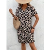 MDB Kadın Kısa Kollu Yakalı Leopar Desenli Süprem Elbise