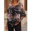 MDB Kadın Kısa Kollu Yuvarlak Yaka çiçek Baskılı Asimetrik Kesim şifon Bluz