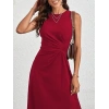 MDB Kadın Sıfır Kollu Bisiklet Yaka Büzgülü Asimetrik Kesim Detaylı Janjan Krep Elbise