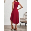 MDB Kadın Sıfır Kollu Bisiklet Yaka Büzgülü Asimetrik Kesim Detaylı Janjan Krep Elbise