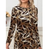 MDB Kadın Uzun Kollu Bisiklet Yaka Desenli Dalgıç Kısa Elbise