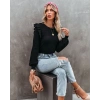 MDB Kadın Uzun Kollu Bisiklet Yaka Omuzları Fırfırlı Triko Bluz