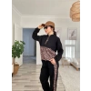 MDB Kadın Uzun Kollu eopar Detay weat Ve Yanı eopar şerit Detay Pantolon Ikili Takım