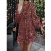 MDB Kadın Uzun Kollu V Yaka Bağcıklı Belden Gipeli çiçek Baskılı Kısa Süprem Elbise