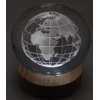 MDB Dekoratif Dünya Tasarımlı Ahşap altlıklı Işıklı Cam Küre Büyük Boy Cam:8cm Ahşap:2cm