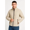 MDB Erkek Bomber ont Ceket – u İtici Kumaş, Kapitone Astarlı, Fermuarlı, Kışlık  Bej