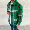 MDB Erkek Ekose Desenli Düğmeli Polar Yakalı Uzun Kollu Gömlek Oversize Rahat Kalıp  Yeşil
