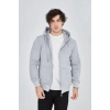 MDB Erkek Kapüşonlu Düz Fermuarlı Hırka  Gri