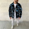 MDB Erkek Tam Fermuarlı Desenli Polar weat ightning Desen Yakalı, Uzun Kollu, Oversize Rahat Kalıp  iyah