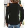 MDB Kadın Omuzlardan Açık Uzun Kollu Yakadan Halka şerit Detaylı Viskon Bluz