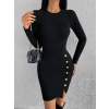 MDB Kadın Siyah Uzun Kollu Bisiklet Yaka Yan Yırtmaç Düğme Detay Kısa Kaşkorse Elbise