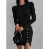 MDB Kadın Siyah Uzun Kollu Bisiklet Yaka Yan Yırtmaç Düğme Detay Kısa Kaşkorse Elbise