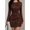 MDB Kadın Uzun Kollu Bisiklet Yaka Leopar Desenli Dalgıç Mini Elbise