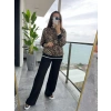 MDB Kadın Uzun Kollu Bisiklet Yaka Leopar Desenli Iki Iplik Bluz Ve Viskon Iki Iplik Pantolon Ikili Takım